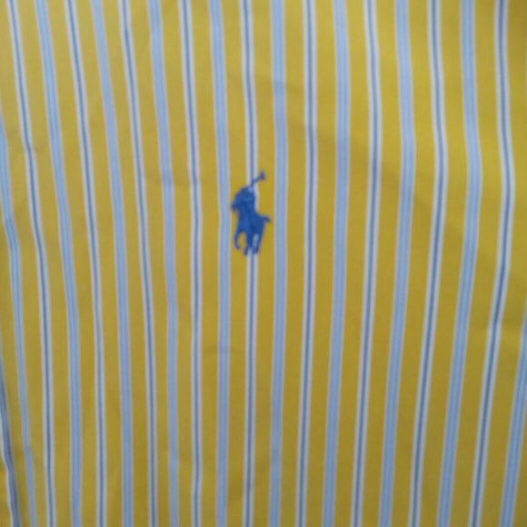 Polo Ralph Lauren‎ Shirt Mens Large Yellow Blue Multitrack Stripes Button Down - Picture 2 of 9